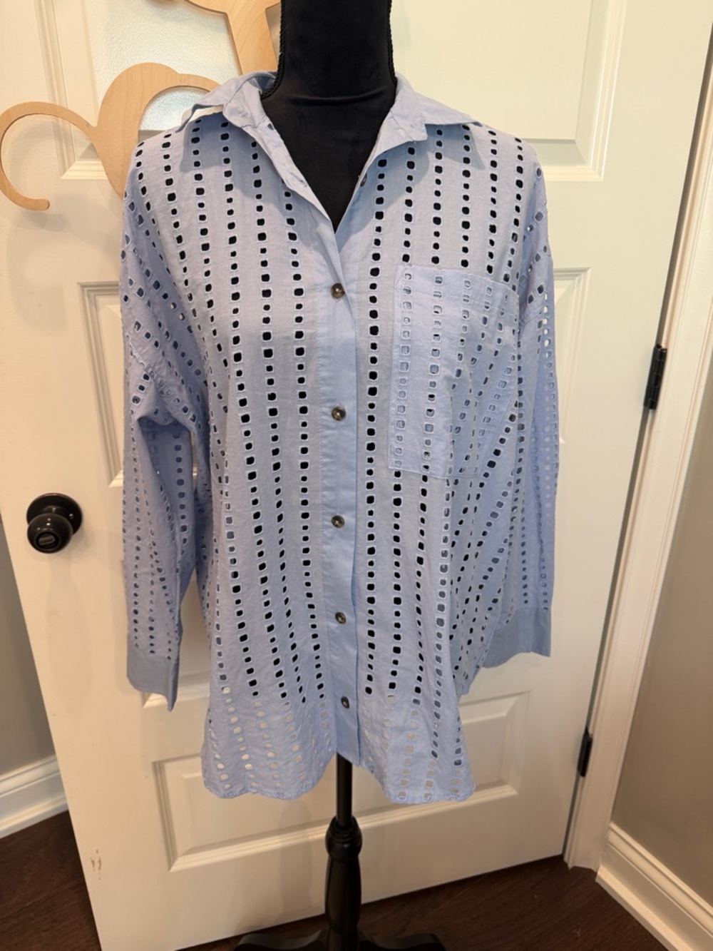 Light Blue Eyelet Button-Up Shirt